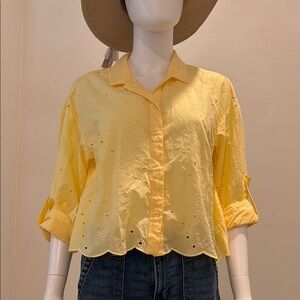 A New Day Yellow Cuffed Sleeve Button Down Shirt